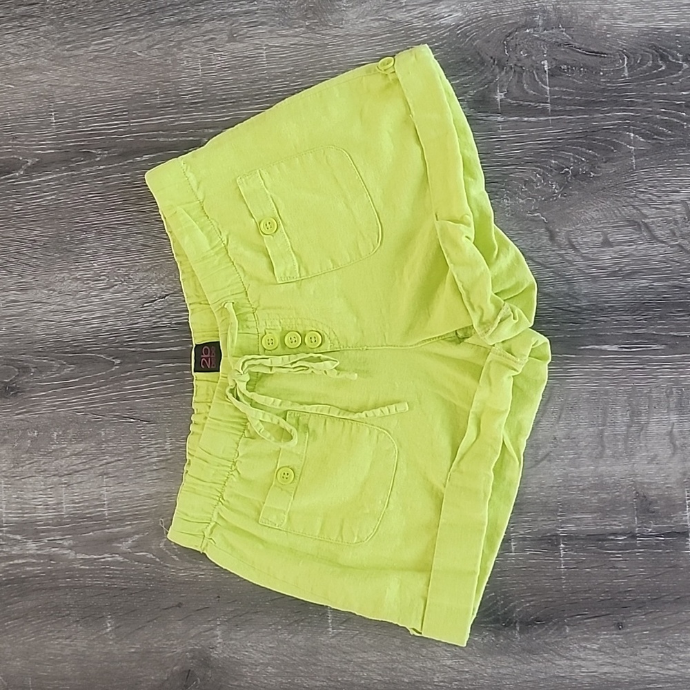 2b BEBE Rolled Cuff Drawstring Waist Linen Shorts in Neon Green